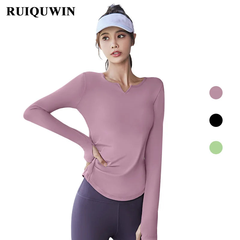 RUIQUWIN Female Autumn Gym Fitness Sweatshirt Women Long Sleeves Workout Tops Lady Soft Quick Dry Top Women Yoga Sportswear