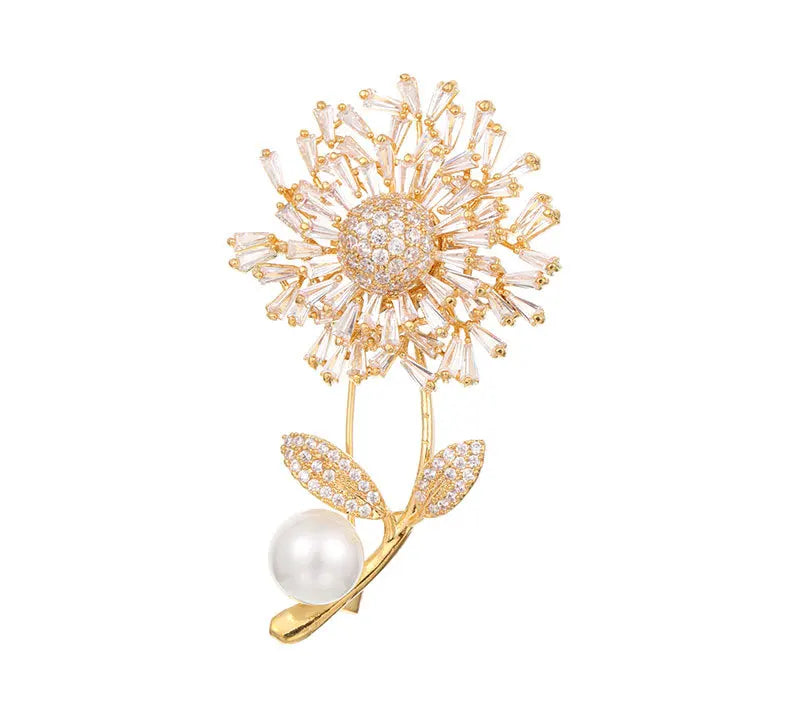 Broches Pins Brooches Freshwater Pearl Real Gold Plated Pin Flower Luxury Zircon Paved Large Beautiful Wedding Brooches