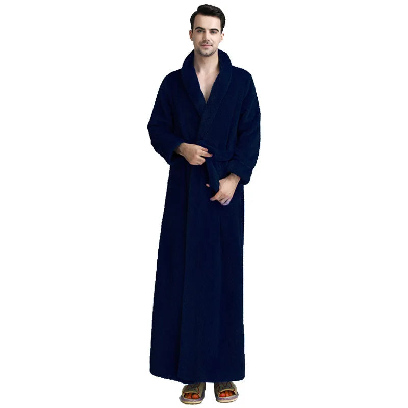 Winter Luxury Casual Thermal Breathable Super Soft Adult Coral Fleece Bathrobe Polyester Flannel Ankle Length Men