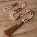 8mm Rose Quartz Necklaces Fine Jewelry Gift Healing Crystal Fire Agate 108 Beaded Japamala Necklace for Women Girls