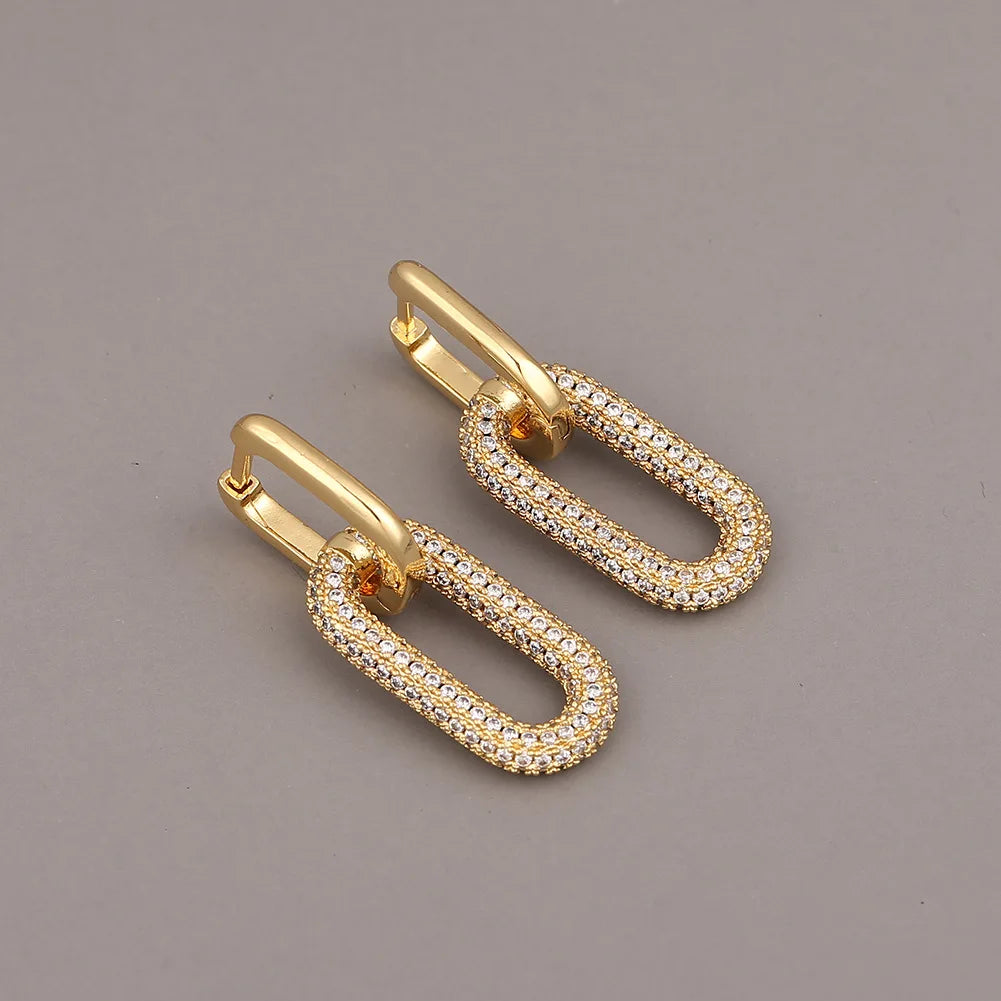 Wholesale Copper 14kt Gold Plated Chunky Cubic Zirconia Huggie Hoop Earrings