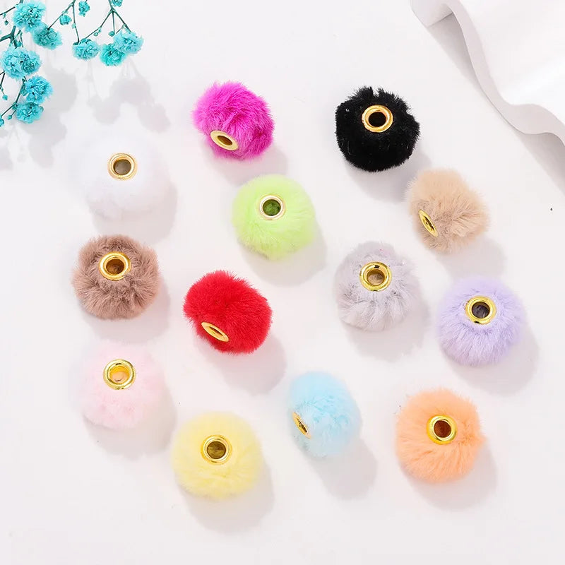 Wholesale Pom 20mm Soft Fluffy Spacer Bead DIY Accessories Beads for Pen Mobile Phone Chain Bracelet Necklace Jewelry Beads