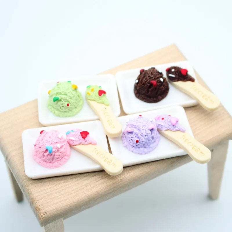 Mini Cute Doll House Ice Cream Combination Food Play Set with Metal & Resin DIY Toy