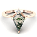 S925 Silver Vermeil Engagement Ring Green Moss Agate Kite ShapedNatural Moss Agate Jewelry Gemstone Jewelry