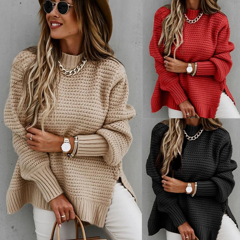 2024 Winter Women Pullover Top Half Turtleneck Solid Color Long Sleeve Women Knit Sweater for Street Wear Turtleneck Sweatshirt
