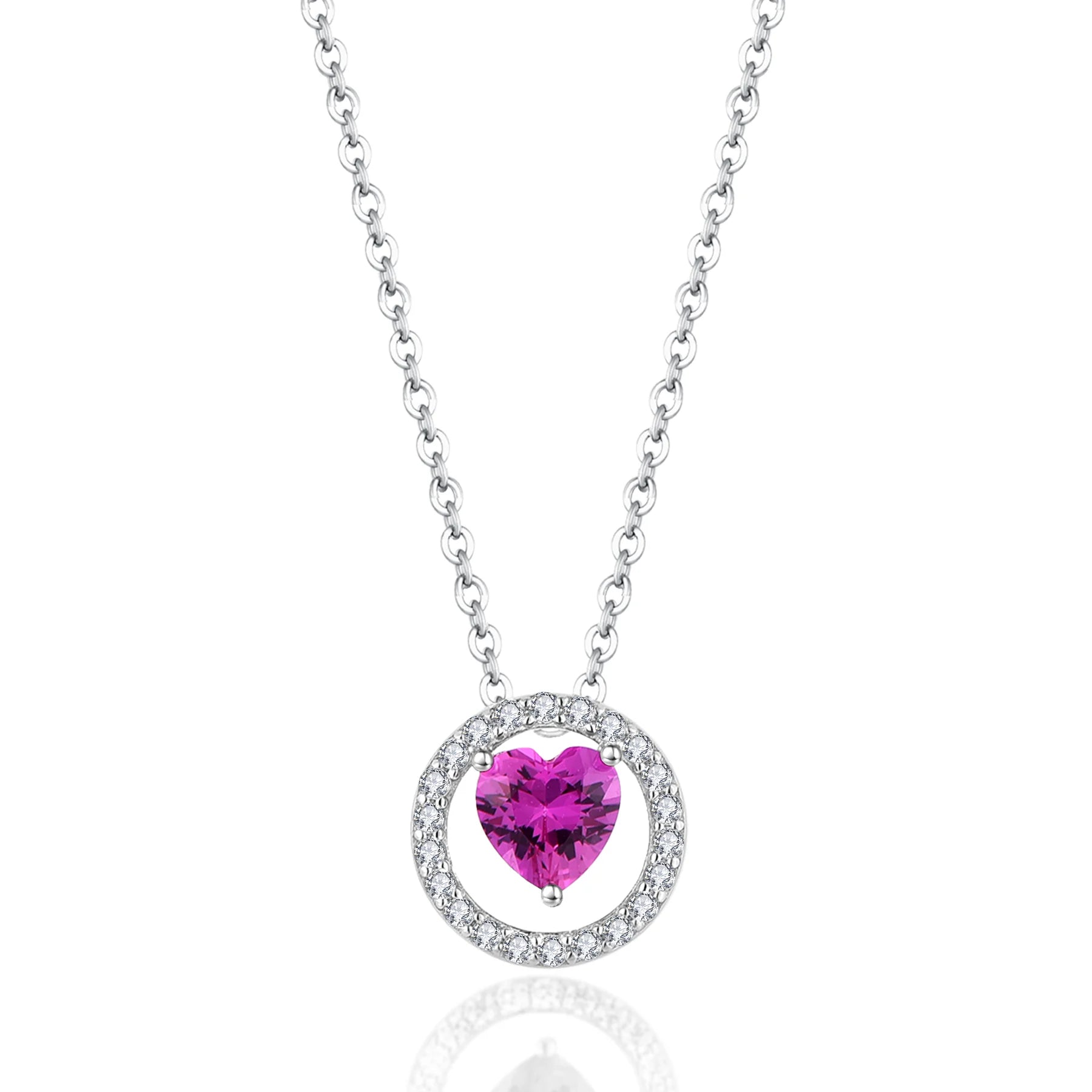 QX Custom OEM Luxury Woman Fine Fashion Jewelry Heart 8A Cubic Zirconia 925 Sterling Silver Round Charm Pendant Women Necklaces
