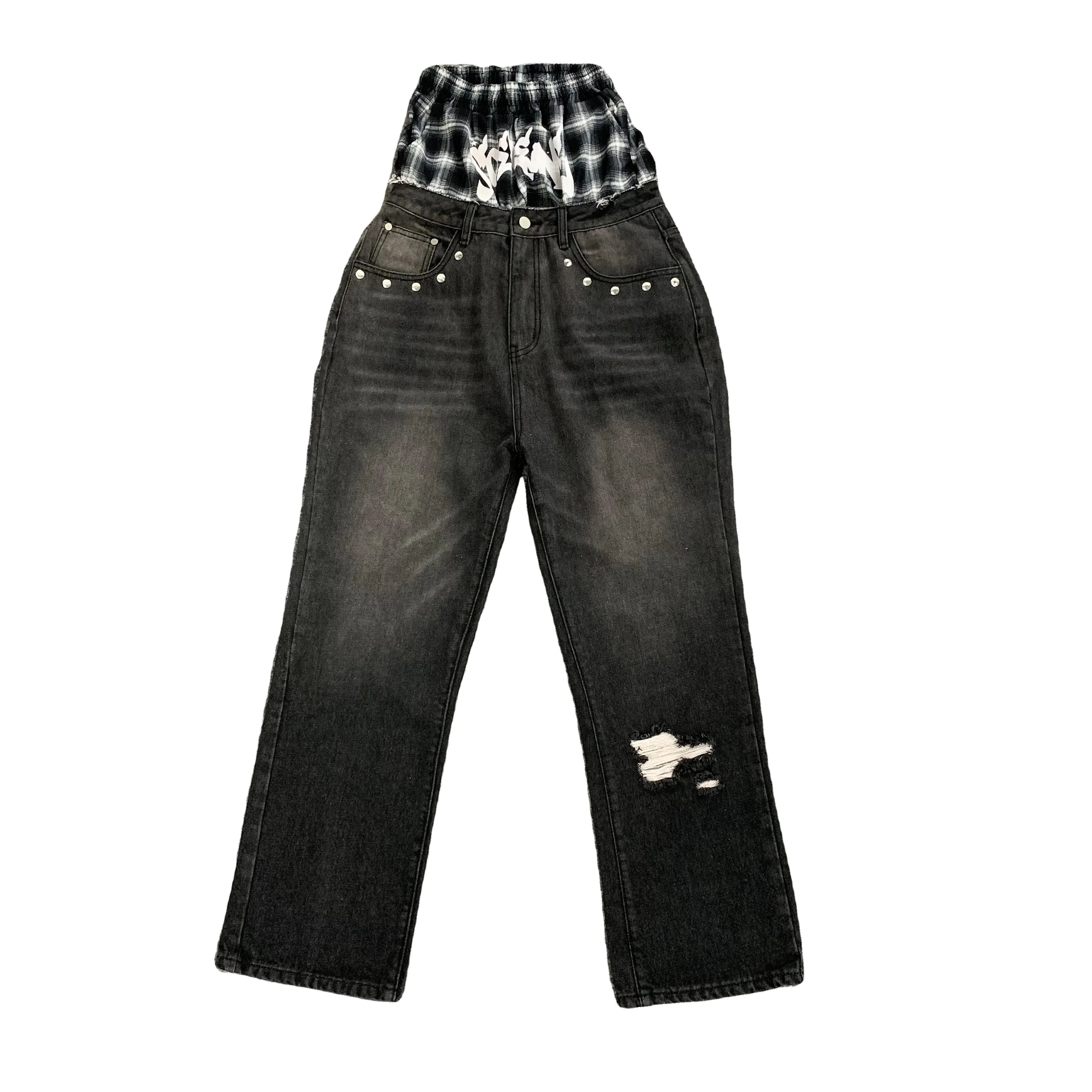 DENIMGUYS Latest Design Jeans Pants Men Two Piece Patchwork Denim Y2k Vintage Baggy Jeans for Men
