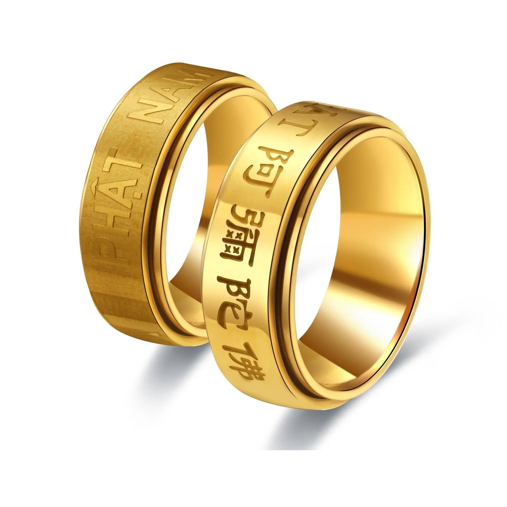 Religious Stainless Steel Six-Character Mantra Rotatable Ring Men Rotating Letter Fidget Ring Men Women Release Pressure Ring