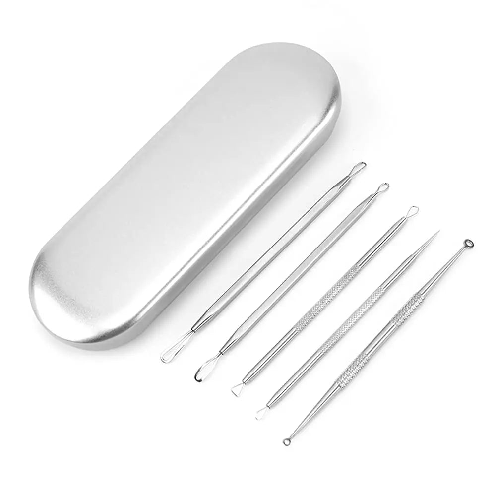 Blackhead Extractor Nose Treatment Tweezers Set 5 Piece Stainless Steel Beauty Needle for Acne Care Facialed Blackhead Extractor
