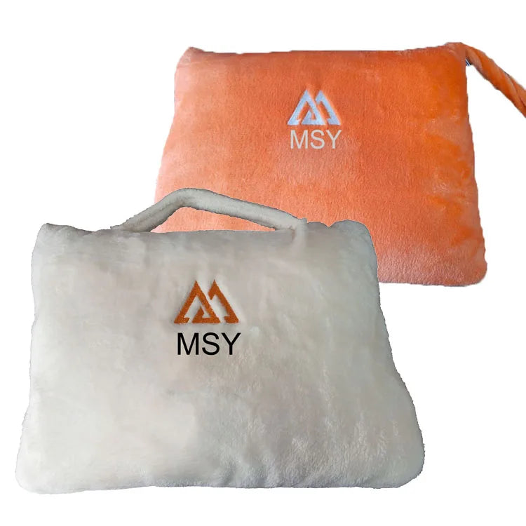 Airline Travel Blanket Portable Plush Fleece with Zippered Carry Pouch 2 in 1 Pillow Folded Travel Blanket