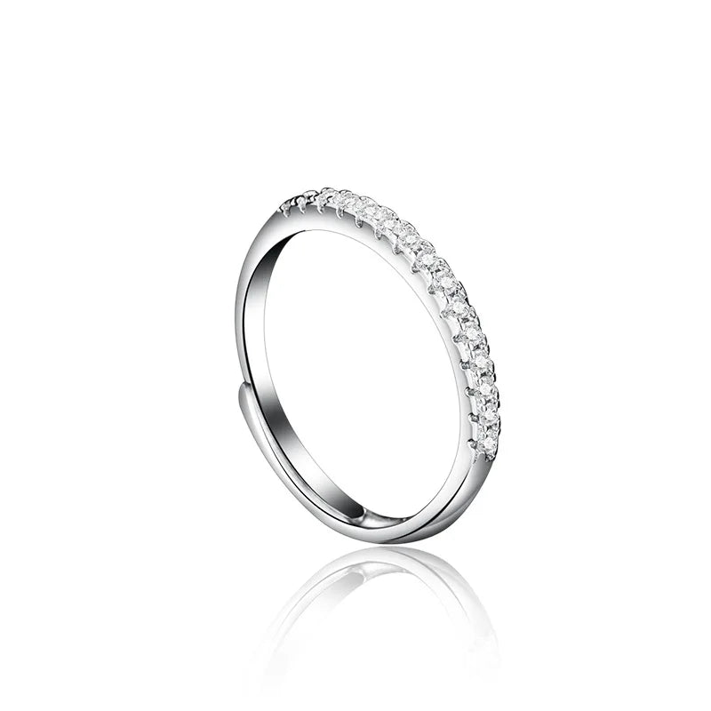 Open Adjustable Platinum Plated Wedding Band Full Zircon Shiny Finger Ring Simple Jewelry for Parties and Special Occasions