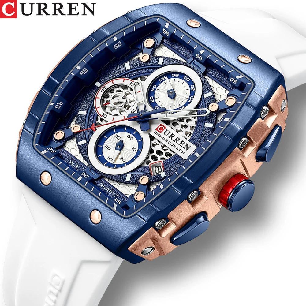 OEM New CURREN Fashion Sports Watches Square Hollow Design Quartz Wristwatches Chronograph Auto Date Watch 8442