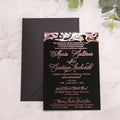 Custom Rectangle Shape Rose Gold Foil Black Acrylic Invitation Cards With Envelopes Handmade Wedding Stationery