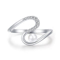 Original New Design Pearl Jewelry 925 Sterling Silver Micro Inlay CZ Diamond Curved Shape Pearl Ring For Women Girls
