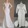 15266#Elegant Long Lace Sleeve Appliques Mermaid Wedding Gown Birthday Engagement Dress for Plus Size Women Prom Evening Dresses