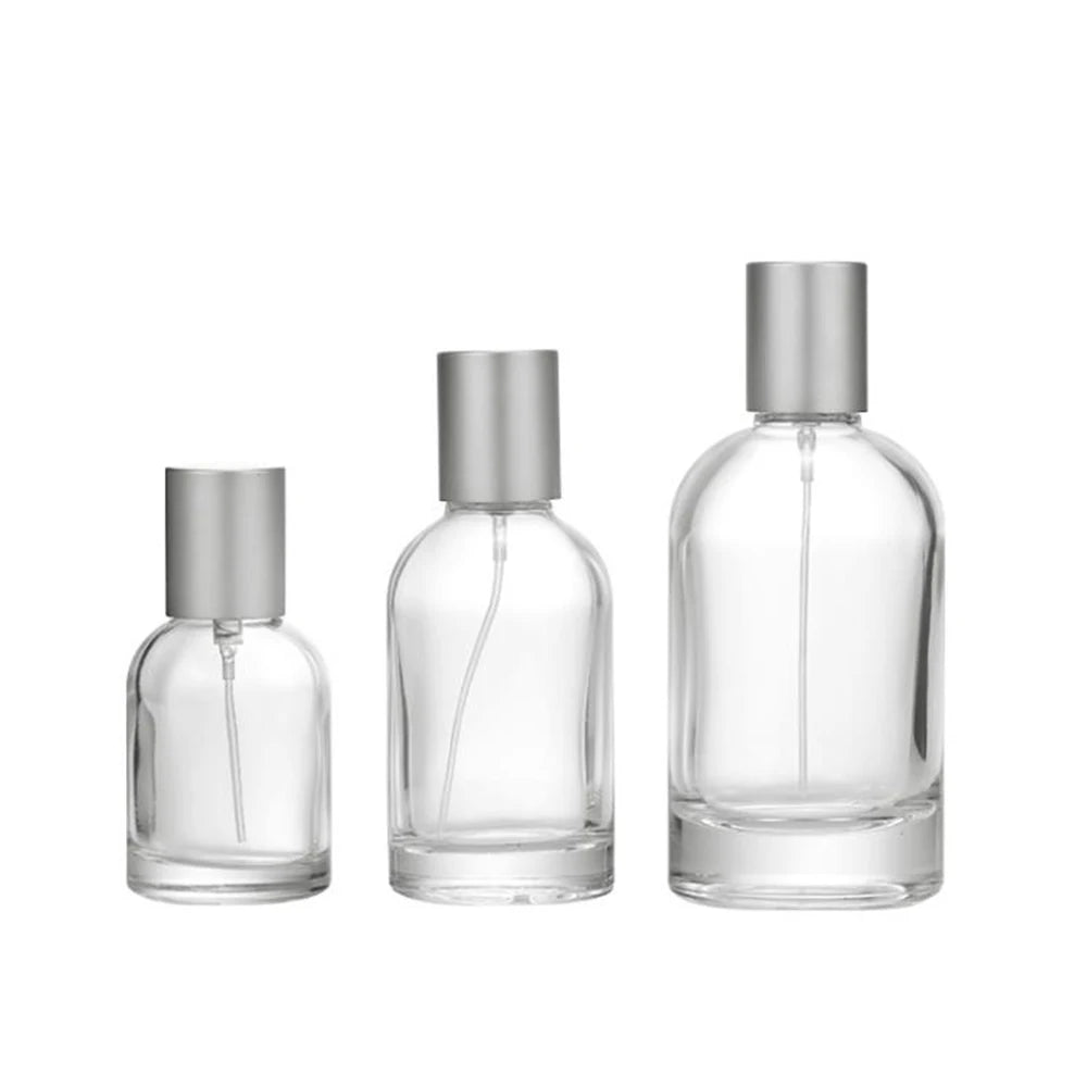 Custom Round Empty Clear Fragrance Perfume Glass Bottle 30ml 50ml 100ml Spray Glass Bottles with Cap