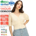 2022 Spring Casual Fashion Puffed Short Sleeves Chunky Knitted V-neck Free Size Ladies Cardigan Women's Sweater Single Button
