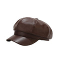 Women's PU Leather Newsboy Cap Visor Vintage 8 Panel Beret Cabbie Casual French Solid Color Paperboy Hat