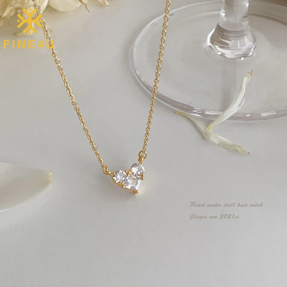Women Fashion Valentine'S Day 2025 Jewelry Collares Para Mujer Gold Plated Diamond Zircon Bling Heart Necklace