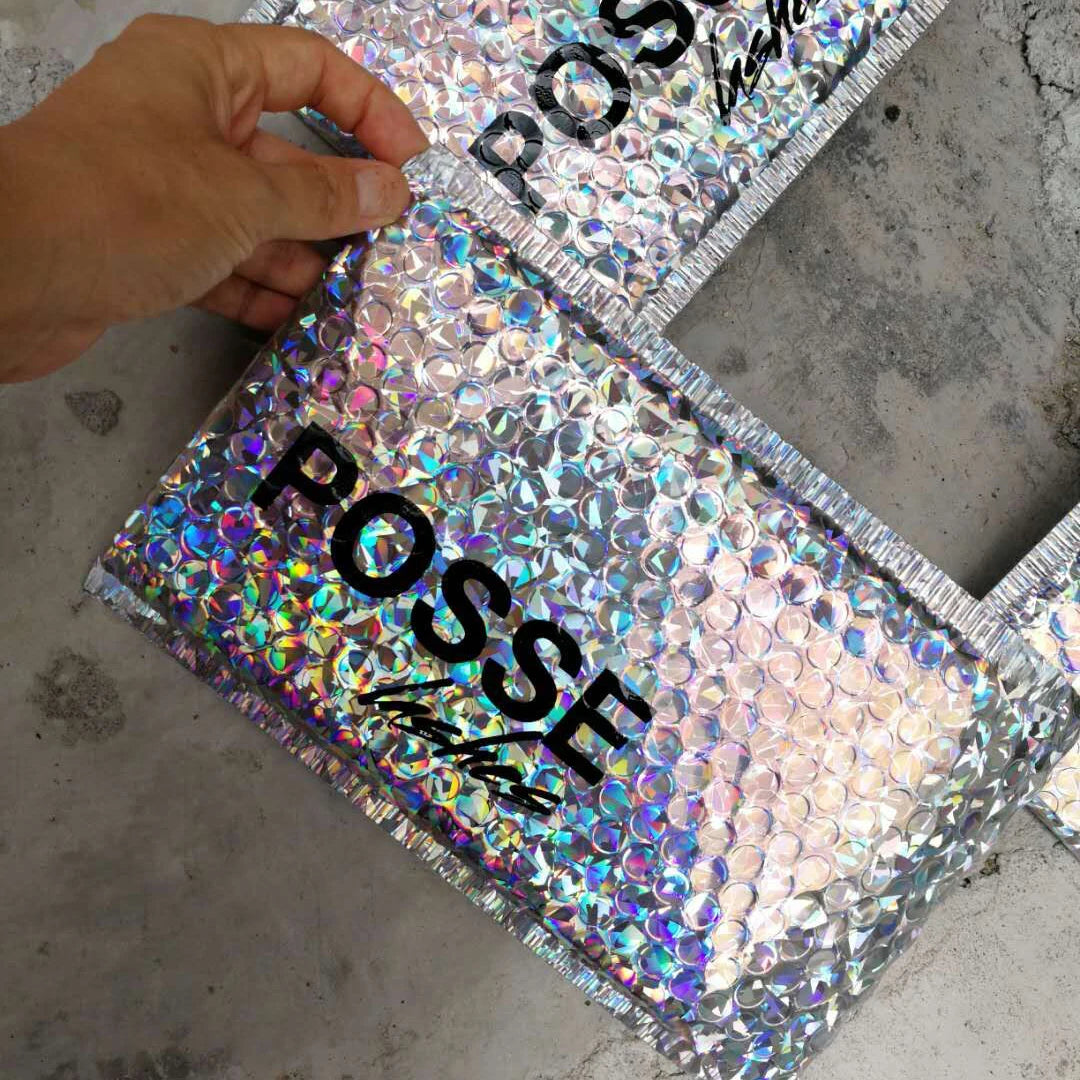 Custom Logo Holographic Padded Bubble Mailer with Logo Print Bubble Shipping Envelope