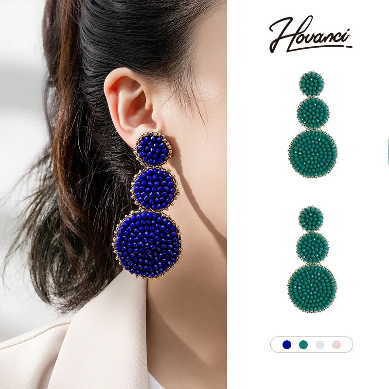 HOVANCI Bohemian Drop Dangle Earrings Multicolored Seed Beads Round Earrings Party Gift Stud Earring for Women