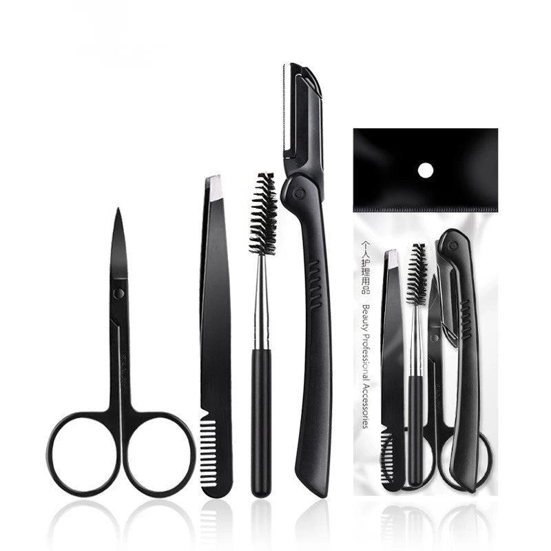 Professional 3pcs 4pcs 6pcs Stainless Steel Black Eyelash Trimmer Eyebrow Tweezers Set with Scissors