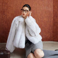 Hot Selling Women's Casual Winter Coat Double-Breasted Short Fur and Leather Combination Featuring Whole Skin Fox Fur
