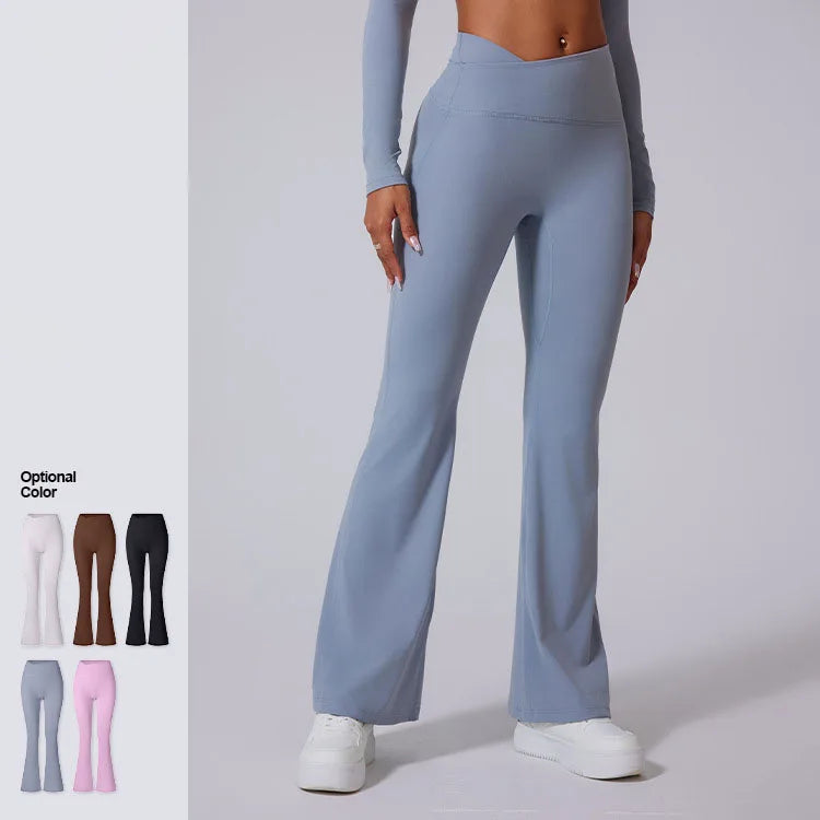 Custom logo 2025 Flare Blank Solid Soft High Elasticity Vest Y-waist Peach M Buttocks Smooth Soft Bullet Pants for Women