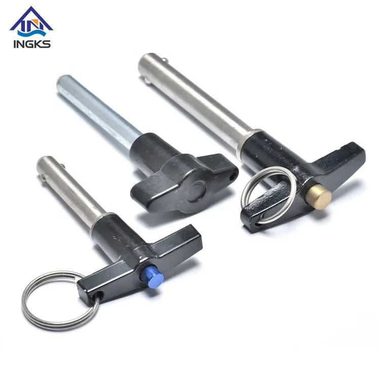 Metric System Stainless Steel T Head Push Button Handle Quick Release Ball Lock Pin with Ring M8-M16 Bright Finish Shouldered