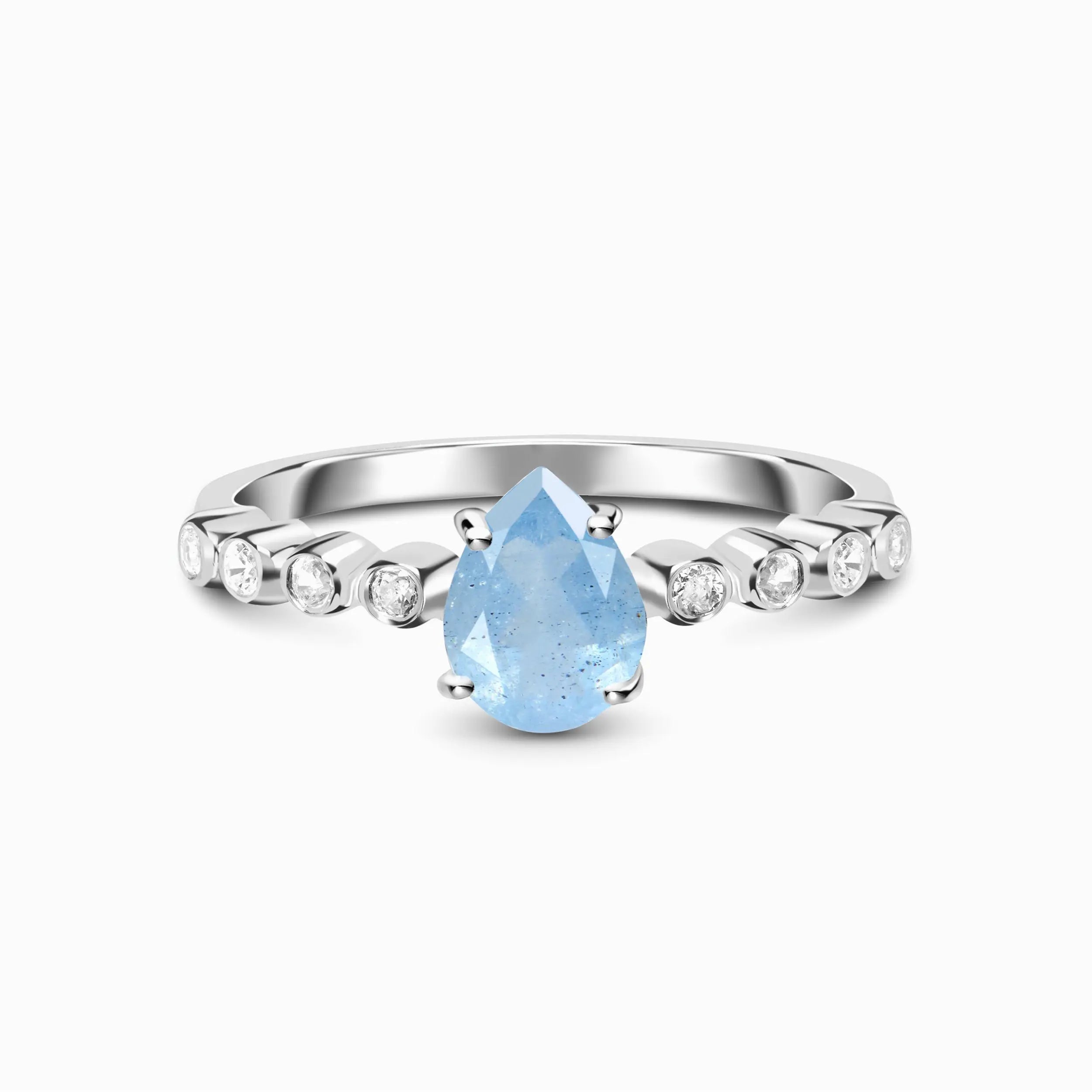 925 Sterling Silver Fashion Jewelry Blue Natural Real Gemstone Natural Aquamarine Ring