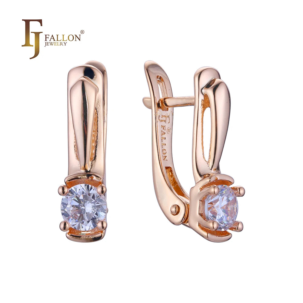 FJ Fallon Fashion Jewelry Solitaire Earrings Plated in Rose Gold Brass Based