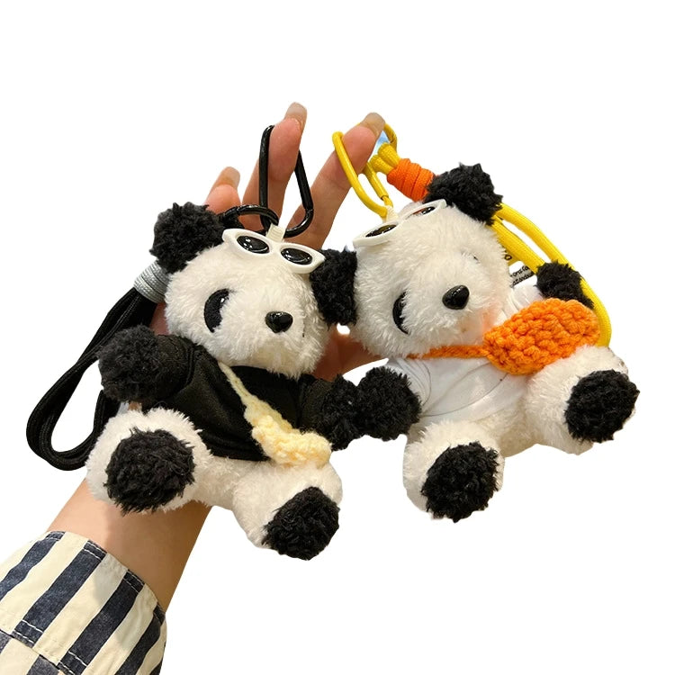 Cute Sunglasses Teddy Bear Keychain Cartoon Panda Plush Key Chains Bag Pendant Kawaii Stuffed Animals Toys Panda Couple Keychain