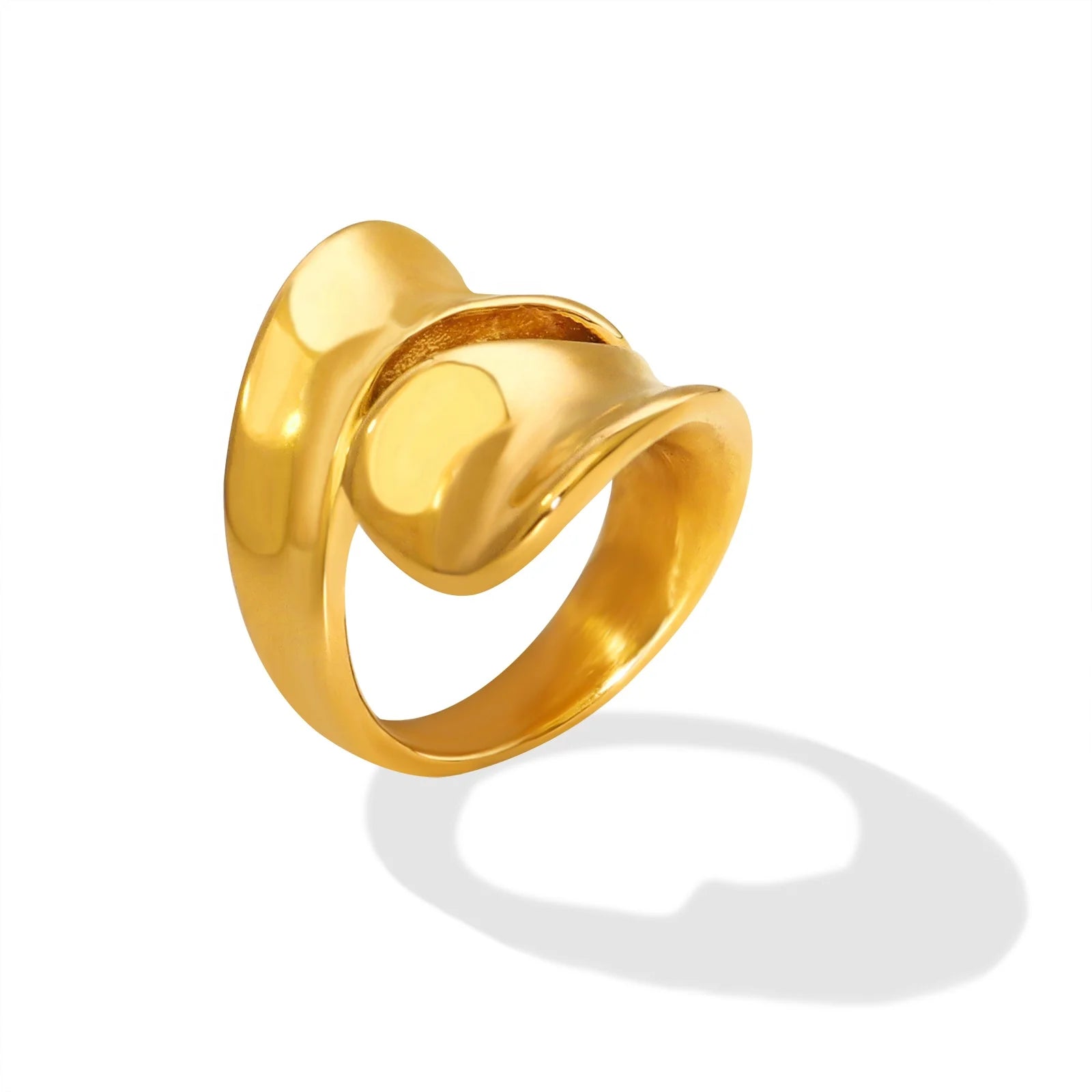 Women's 18K Gold Plated Rose Gold New Design Hip Hop Hollow Ring Stainless Steel Jewelry