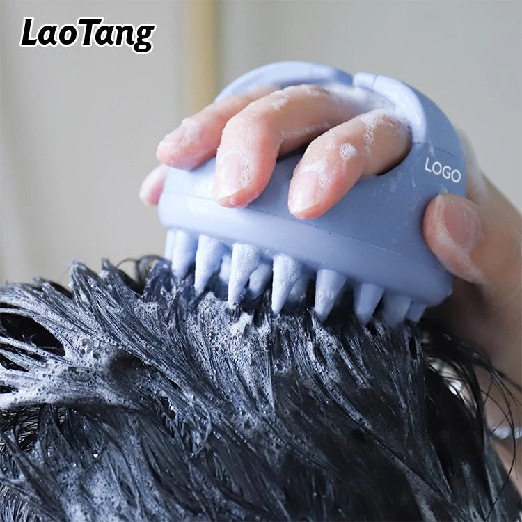 Custom Logo Handheld Wheat Straw Shower Brush Soft Silicone Teeth Shampoo Scalp Care Hair Massage Brush