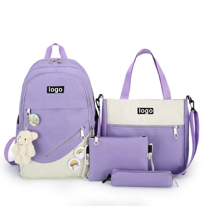 Wholesale Waterproof Oxford Textile Combination Student Backpack Large Capacity Schoolbag Lovely Girl School Backpack Custom