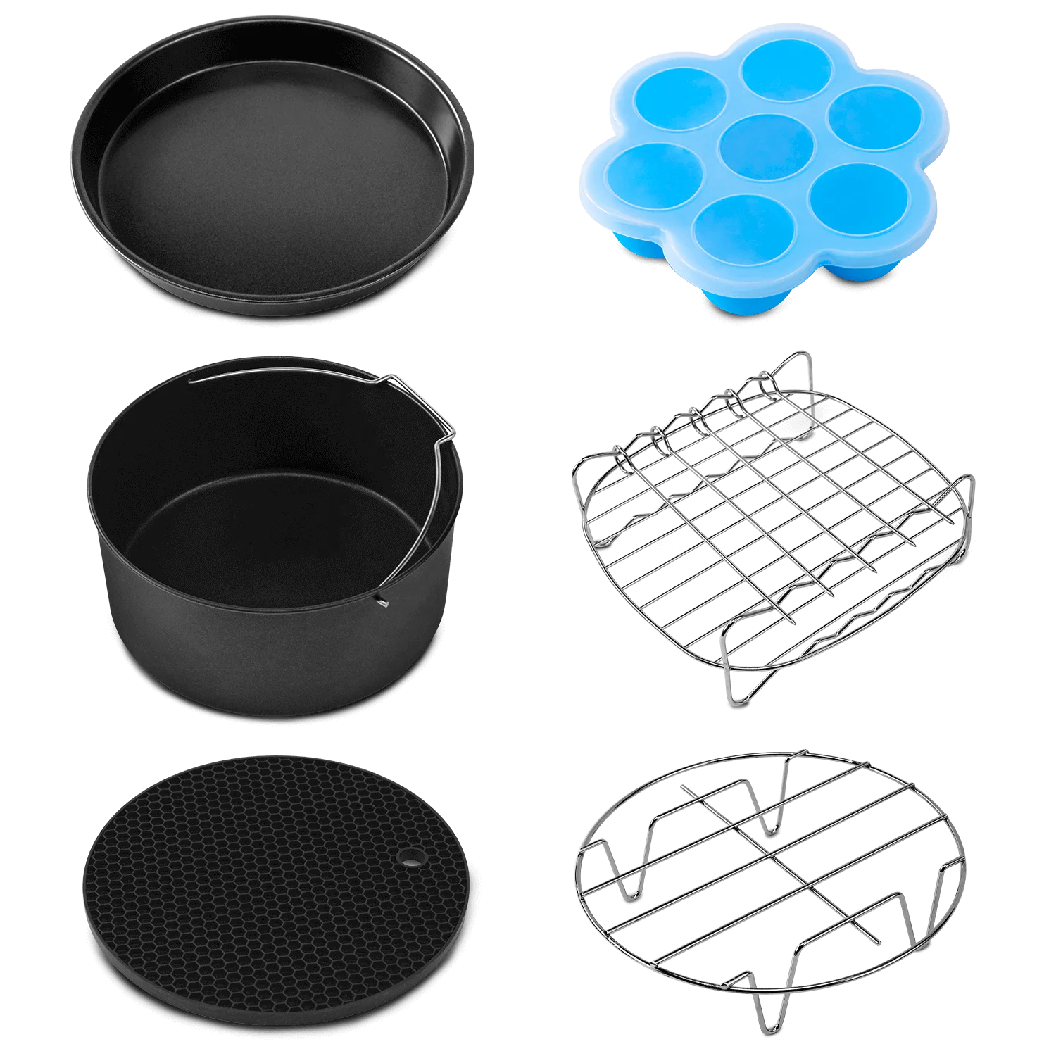 Cosori 6-Piece Air Fryer Accessories Set for 7.9-inch Cake Bucket Pizza Tray Cupcake Tray & String Frame-Disposable Metal