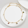 RINNTIN SA91 Rainbow Zircon Anklet 925 Sterling Silver Anklet Square Zircon Gold Plated Anklet Chain Women