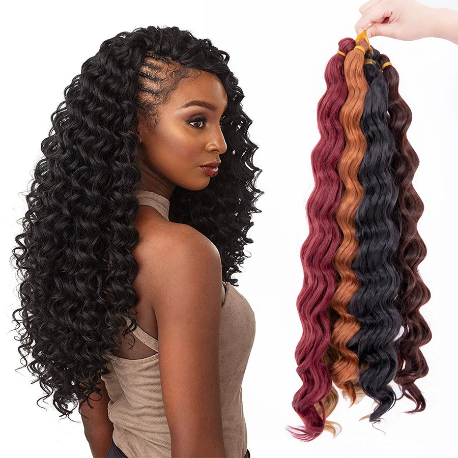 AliLeader 18 Inch Ombre Curly Braiding Hair Extension Beach Wavy Blonde Deep Wave Braids Crochet Hair for Women