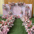 M268 Wedding Events Decorative Pink Floral Backdrop Artificial Flowers Arrangement Triangles Arch Flower Row