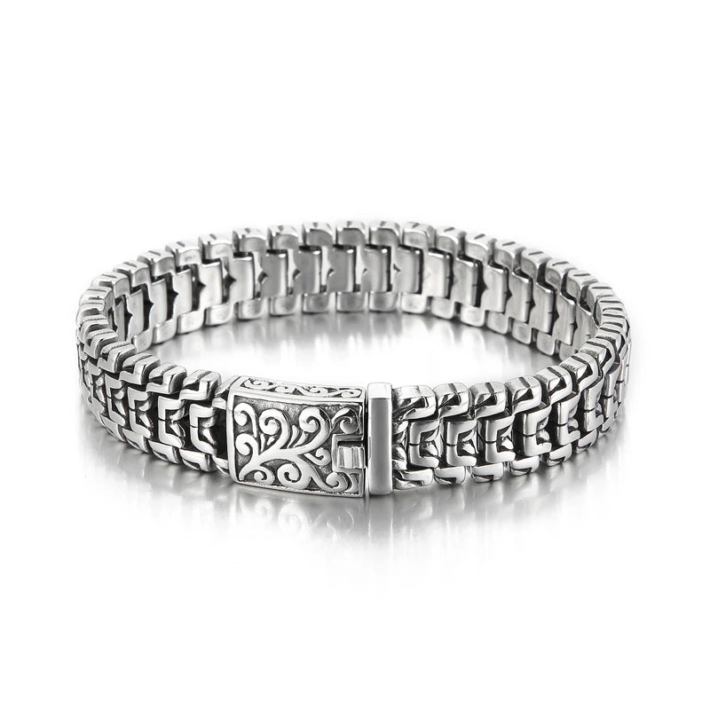 KALEN Punk Stainless Steel Jewelry Bracelets Flower Buckle Vintage Bracelet Men