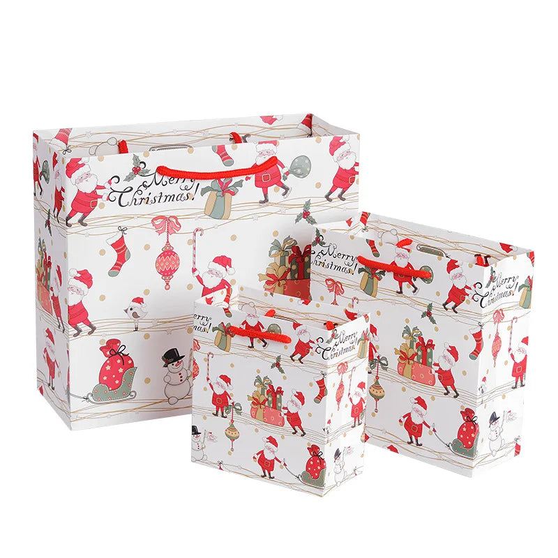 Factory Warehouse Custom Logo Size Pattern White Red Gift Paper Bag Christmas Design Gift Paper Bag Packaging