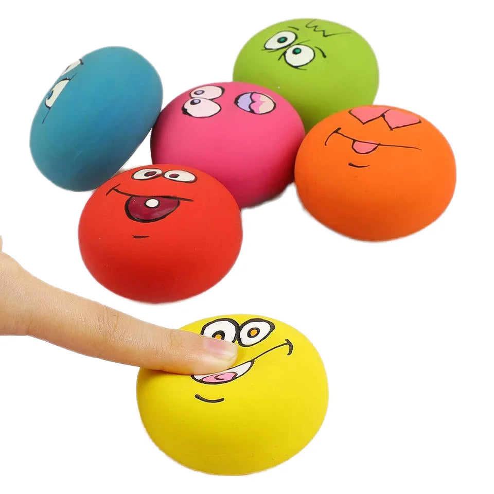 Dog Squeak Toy Rubber Dog Toy Dog Ball with Funny Face Durable Squeaky Puppy Pet Chew Interactive Pet Supplies