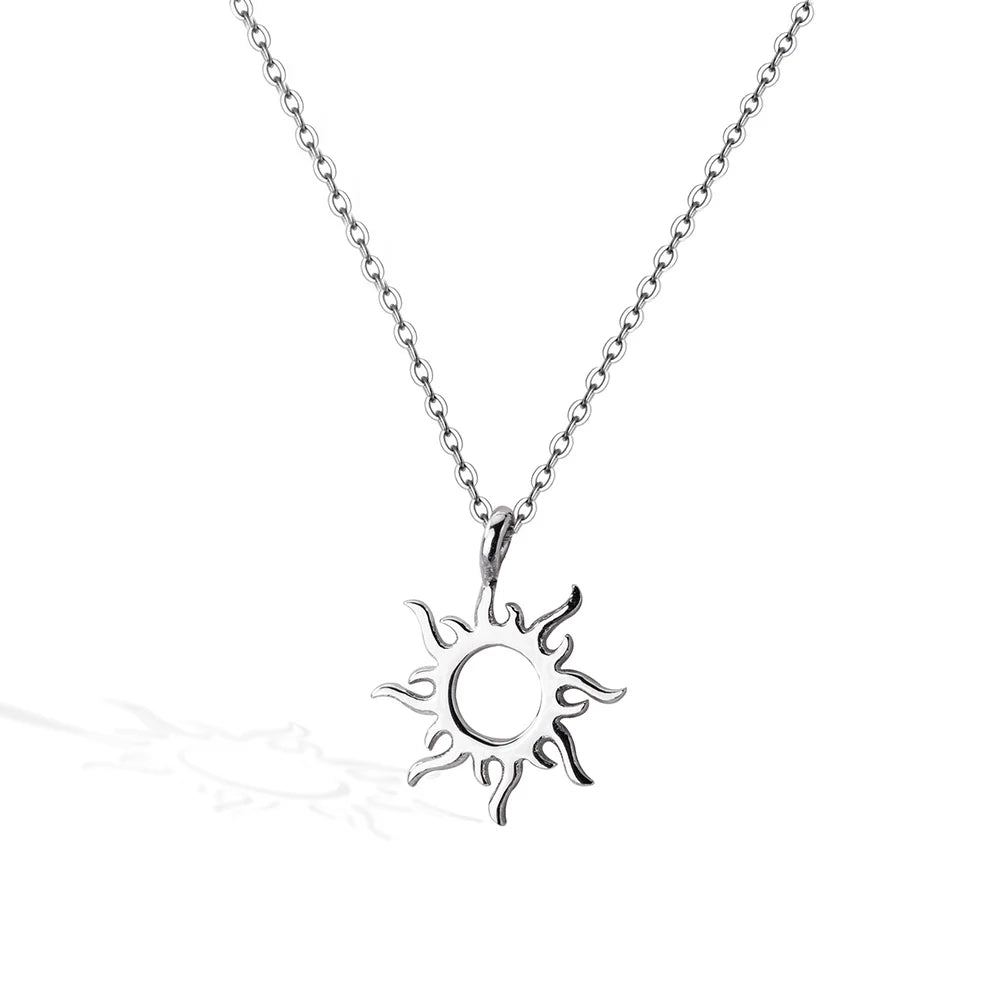 925 Sterling Silver Sunburst Sun Open Circle Necklace Sunshine Pendant Necklace