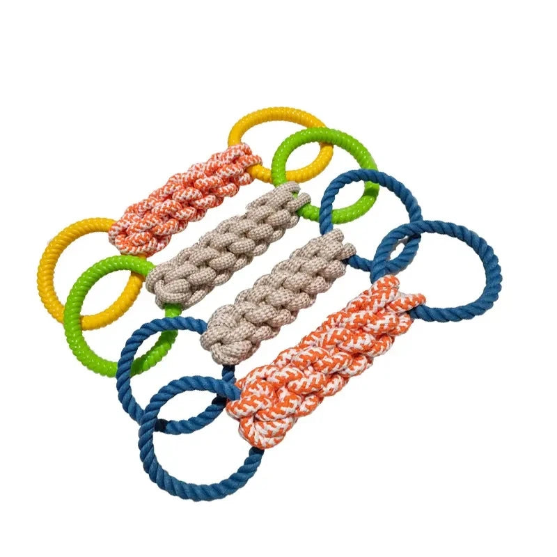 High Quality Dog Toy Tug of War Dog Rope Toy Chew Teething Tough Dog Toys with 2 Cotton Rings for Medium Large Dogs