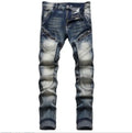 RNSHANGER Men Retro Zipper Jeans Pants Slim Straight Frayed Biker Denim Jeans Men Skinny Trousers Pantalones Hombre