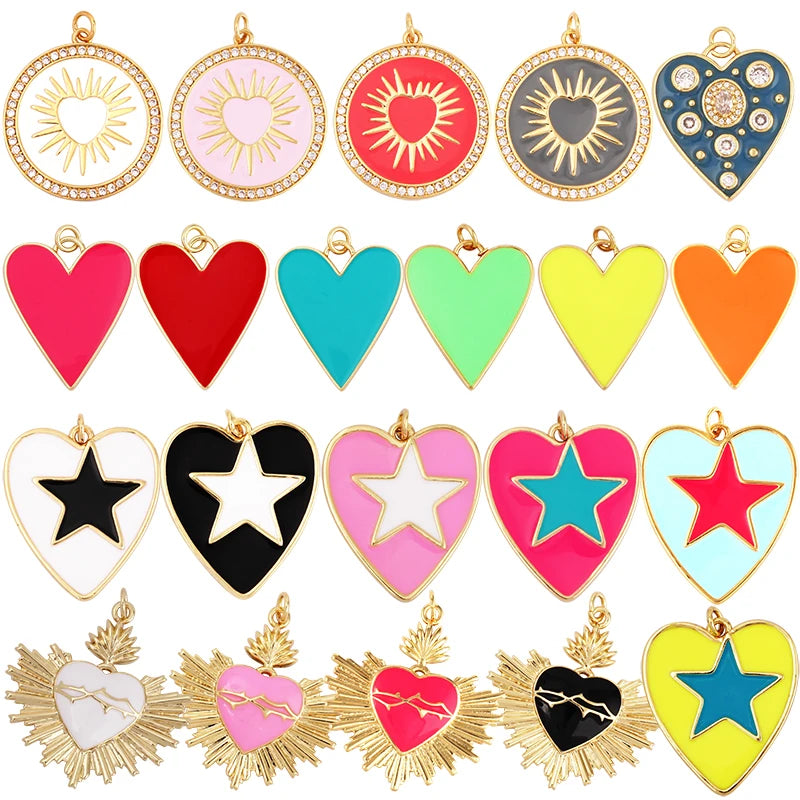 Colourful Enamel Heart Charm Neon Pink White Black Blue Pendant Oil Dropped  Real Gold Plated Colour for Necklace Bracelet K10