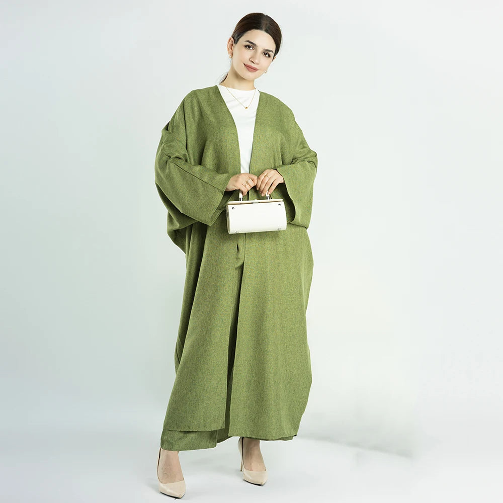 Linen Solid Color Plain Abaya for Muslim Women Turkey EID Clothing Plus Size Islamic Dresses