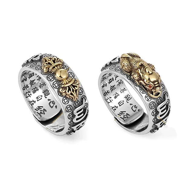 Wholesale Vintage Silver Adjustable Ring Punk Pixie Ring Statement Vajra Mortar Pestle Six Words of Truth Ring for Men