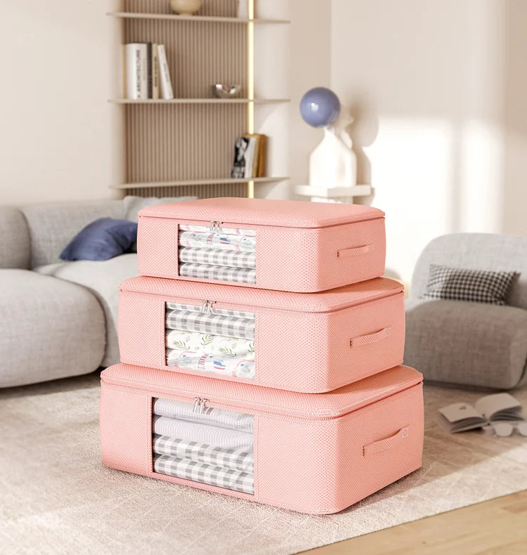 Large Capacity Blanket Quilt Storage Bag clear Window Folding Storage Container Wardrobe Clothes Organizer Under Bed Storage Bag