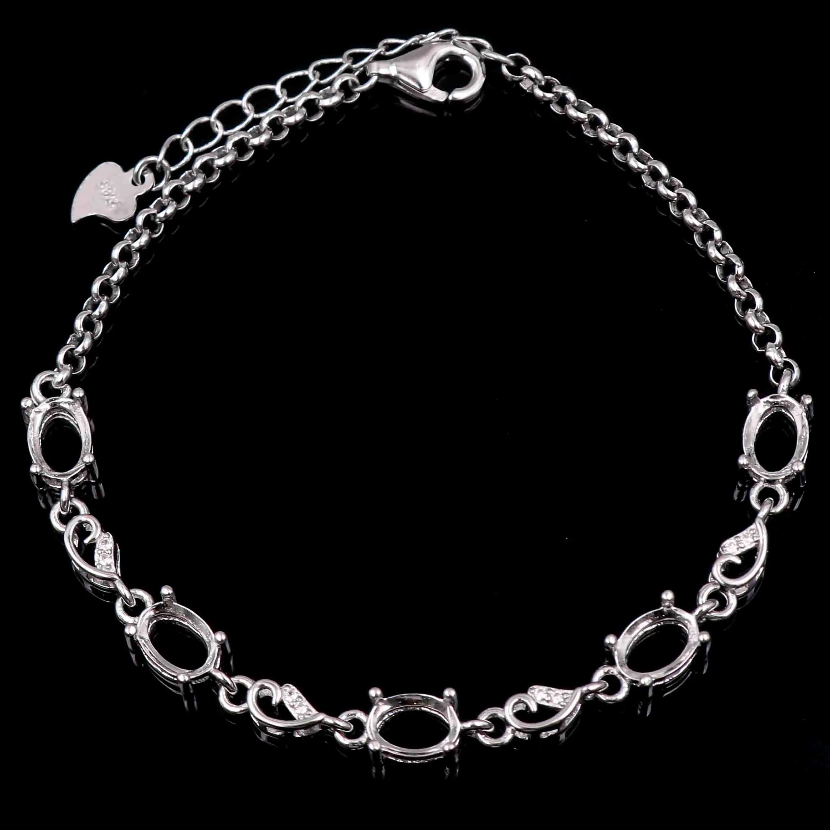 Sterling Silver 5*7mm Semi Mount Bracelet Empty Support Blank Claw Setting S925 Mountain Base Holder Without Stone for Inlay DIY